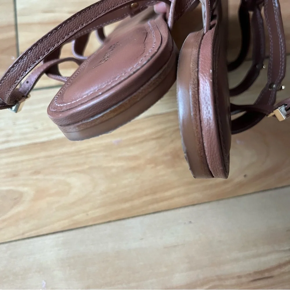Larroude Brown Leather Flat Sandals Straps Size 7.5 Brazil - Picture 6 of 8